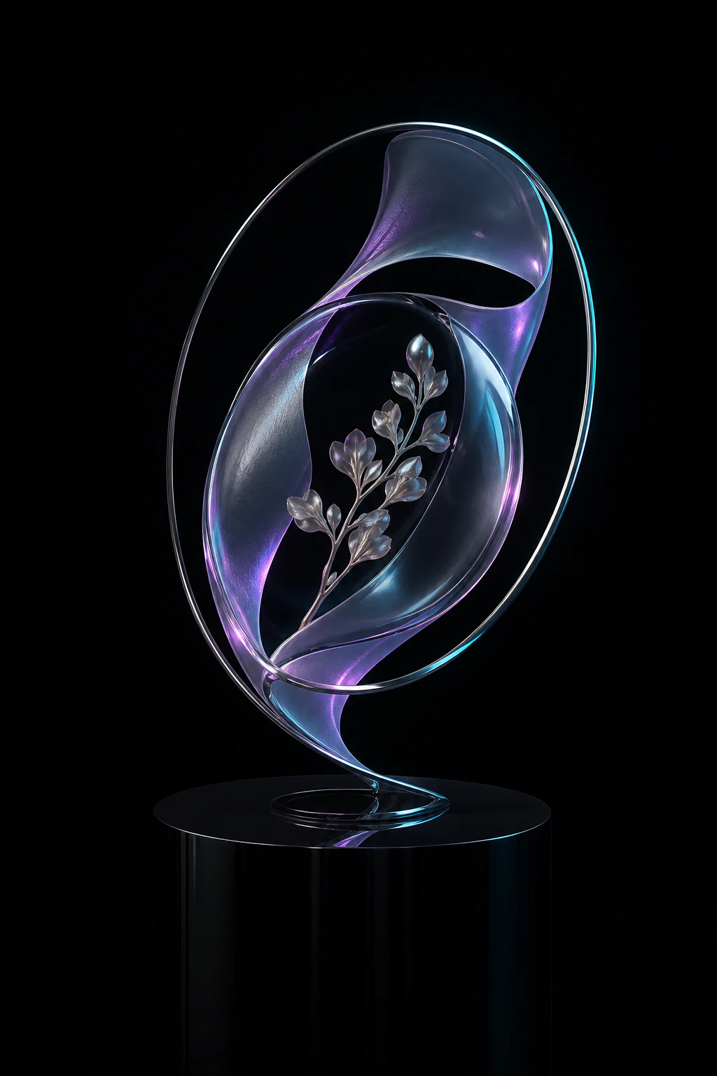 Pearlescent orbital structure in a dark studio